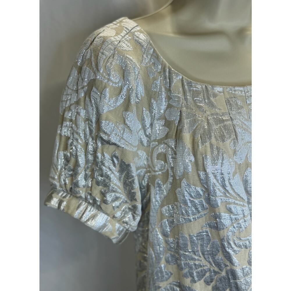 Tibi New York Silver Metallic Floral Brocade Tunic Dress with Pockets - Size 4